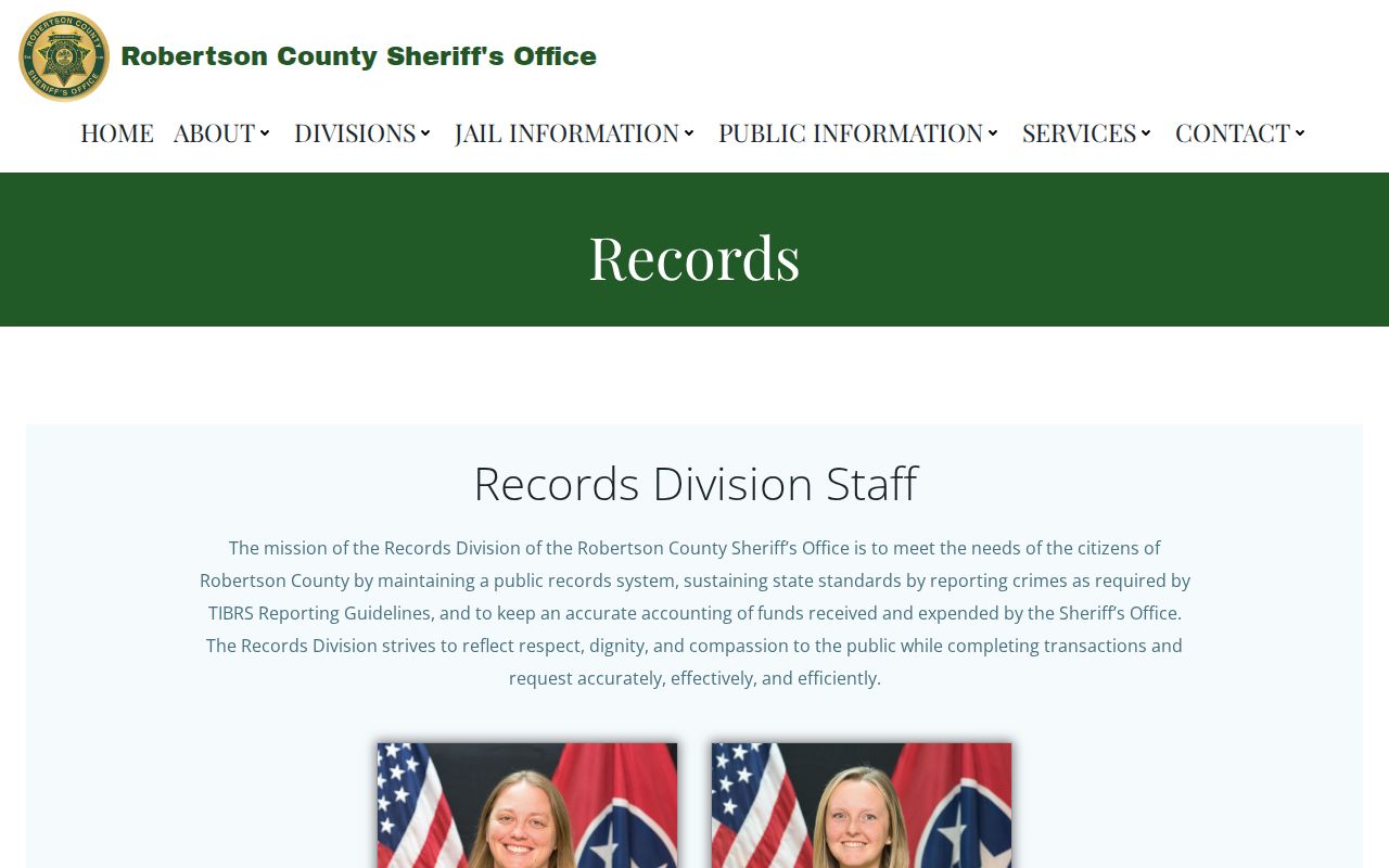 Robertson County booking record request source, RCSO Records Division