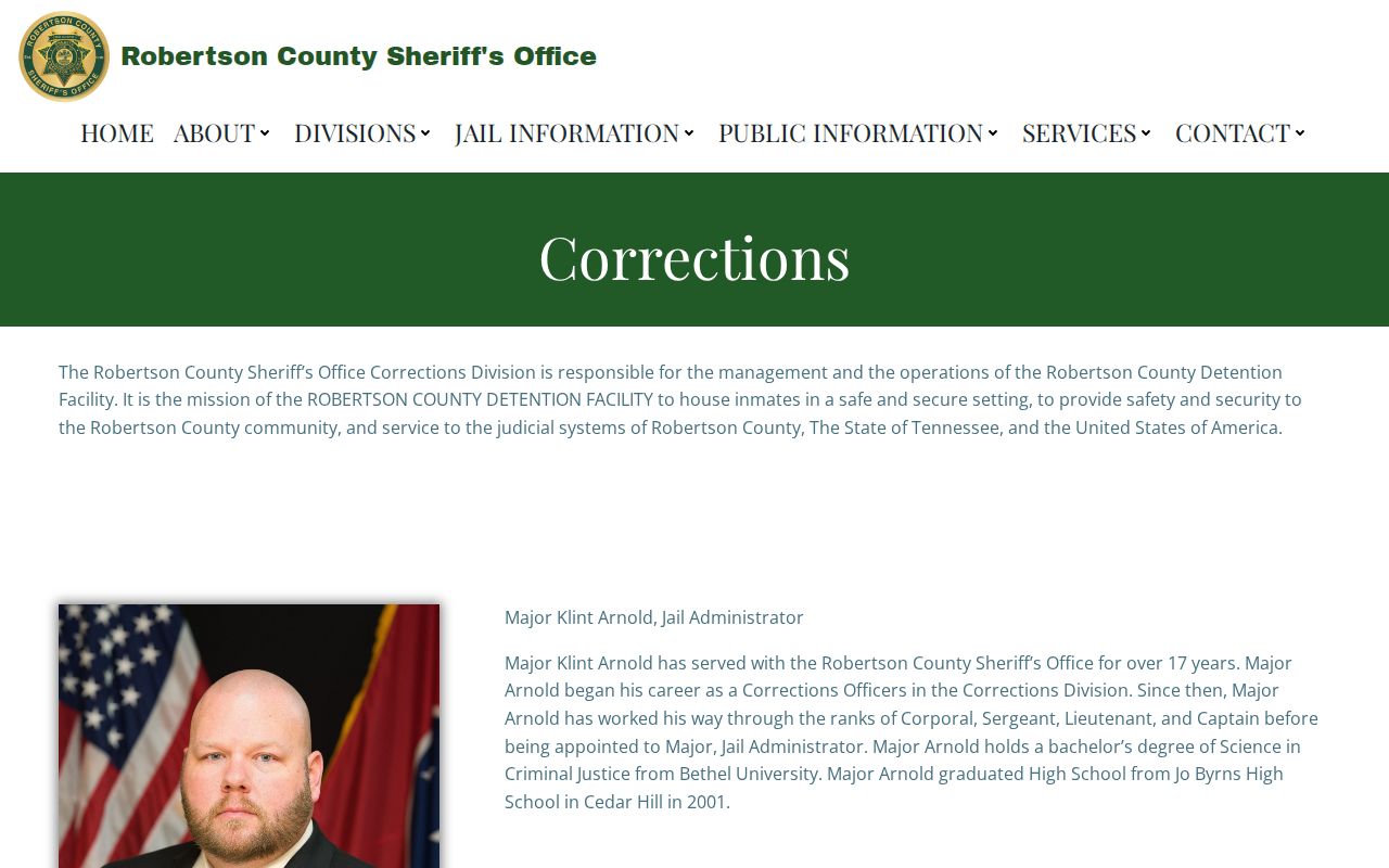Robertson County jail roster alternative, RCSO Corrections Division source