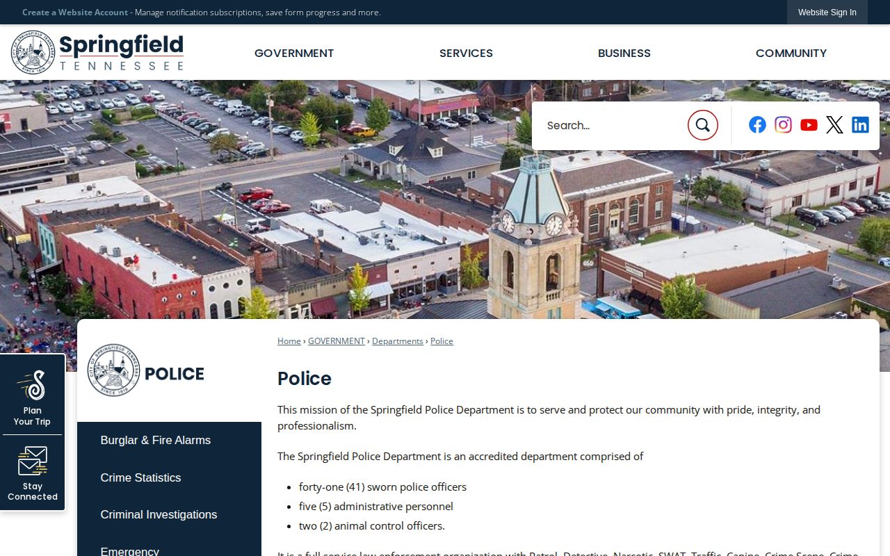 Robertson County Springfield Police Department arrest-record source page